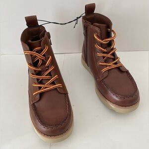 Cat & Jack Size13 boysGreyson Brown Leather Boots with Orange Laces zip